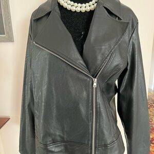 a new day Black Asymmetrical Zip Leather Jacket